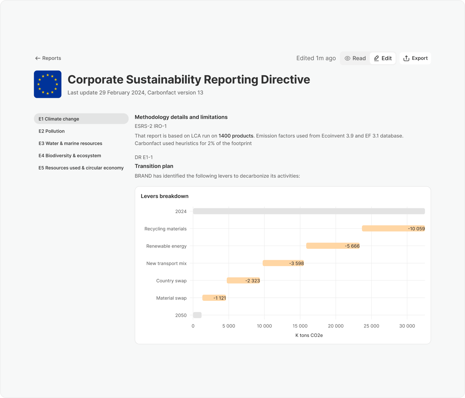 Edit and export CSRD report